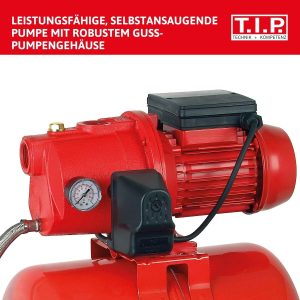 T.I.P. Hauswasserwerk Guss (5.000 l/h Fördermenge, 50 m Förderhöhe, 5,0 bar Druck, 1.200 W, Installationsfertige Druckschaltung, 22l Stahl-Druckkessel, robust, laufruhig, Manometer) HWW 1200/25, 31111 13