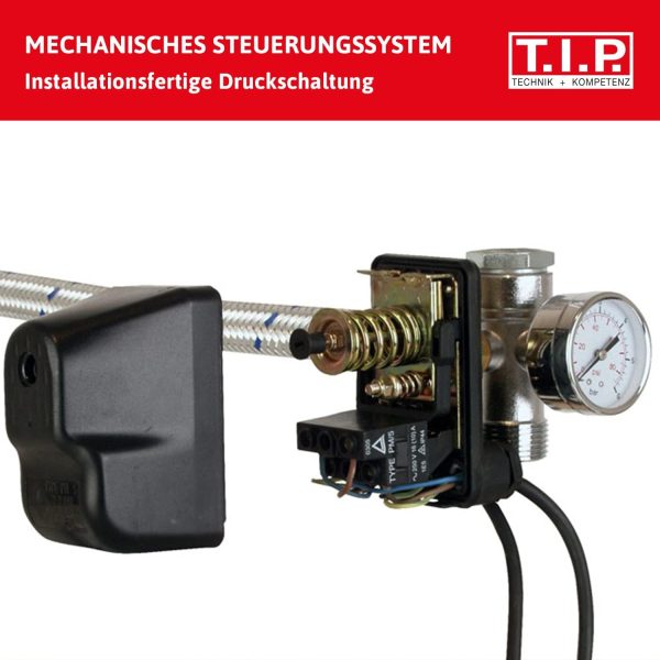 T.I.P. Hauswasserwerk Guss (5.000 l/h Fördermenge, 50 m Förderhöhe, 5,0 bar Druck, 1.200 W, Installationsfertige Druckschaltung, 22l Stahl-Druckkessel, robust, laufruhig, Manometer) HWW 1200/25, 31111 7