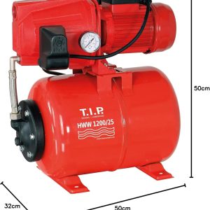 T.I.P. Hauswasserwerk Guss (5.000 l/h Fördermenge, 50 m Förderhöhe, 5,0 bar Druck, 1.200 W, Installationsfertige Druckschaltung, 22l Stahl-Druckkessel, robust, laufruhig, Manometer) HWW 1200/25, 31111 27