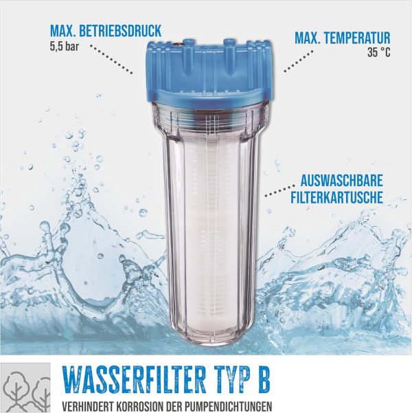 Güde Wasserfilter TYP B (inkl. Filtereinsatz, beidseitiger Gewindeanschluss aus Metall IG/AG 1", max. 5,5 bar, auswaschbare Filterkartusche, kein Ansaugen von Sand und Feststoffen, für Gartenpumpen) 2