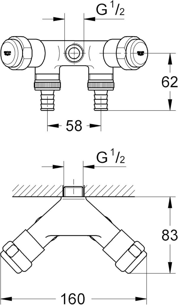 GROHE Original WAS® Doppelventil ('Einfach', Wandmontage, eigensicher gegen Rückfließen, Innengewinde 1/2"), chrom, 41020000, 18,4 x 12,6 x 10,6 cm 2