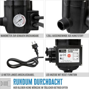 Güde Druckschalter mit Trockenlaufschutz (230 V, Nennstrom: 10 A, max. Betriebsdruck: 10 bar, max. Temperatur: 35 °, Anschlussgewinde: AG 1 ", 1 m Anschlusskabel, für Pumpen mit Druck von 1,5-10 bar) 16