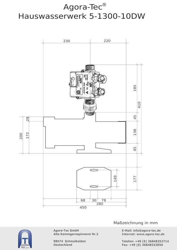 Agora-Tec® Hauswasserautomat Hauswasserwerk 5-1300 10DW, 5 stufige Kreiselpumpe mit max: 5,6 bar und max: 5400l/h und Druckschalter mit Trockenlaufschutz 3