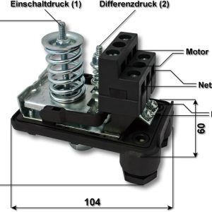 Wiltec Druckschalter SK-9 230V 1-phasig, Druckwächter mit Trockenlaufschutz für Hauswasserwerke und Pumpen, zuverlässige Pumpensteuerung 12