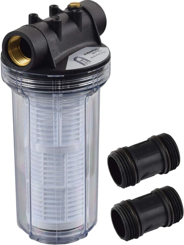 Agora-Tec® Vorfilter Wasserfilter 2L für Kreiselpumpe Hauswasserwerk mit Max. Betriebsdruck: 4 bar, Max. Durchflussmenge: 3000 l/h, Maschenweite Filtersieb: 0,2 mm, Anschlüsse: 1 Zoll (30,3 mm) IG Messingbuchsen 2