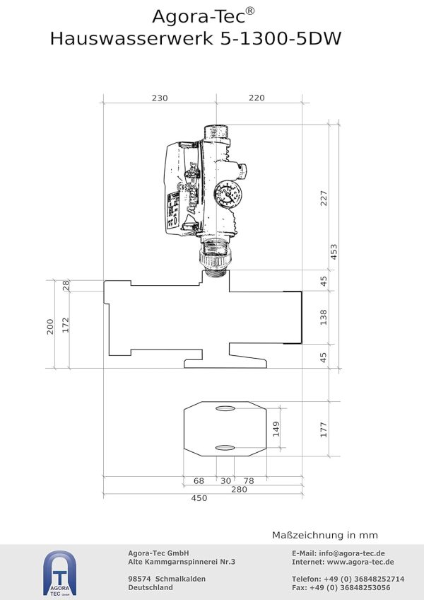 Agora-Tec® Hauswasserautomat Hauswasserwerk 5-1300 5DW, 5 stufige Kreiselpumpe mit max: 5,6 bar und max: 5400l/h und Druckschalter mit Trockenlaufschutz 3