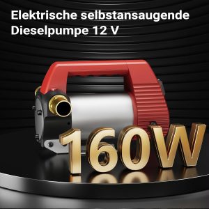 Wiltec Bio Dieselpumpe 12 V, 160 W, 40 l/min, Heizölpumpe selbstansaugend, Absaugpumpe für Diesel, Biodiesel, Heizöl, tragbare mobile Umfüllpumpe 11