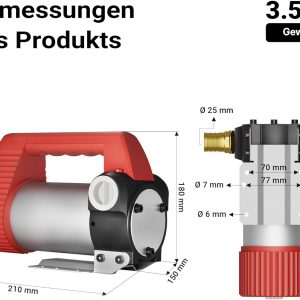 Wiltec Bio Dieselpumpe 12 V, 160 W, 40 l/min, Heizölpumpe selbstansaugend, Absaugpumpe für Diesel, Biodiesel, Heizöl, tragbare mobile Umfüllpumpe 13