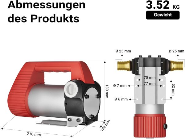 Wiltec Bio Dieselpumpe 12 V, 160 W, 40 l/min, Heizölpumpe selbstansaugend, Absaugpumpe für Diesel, Biodiesel, Heizöl, tragbare mobile Umfüllpumpe 4