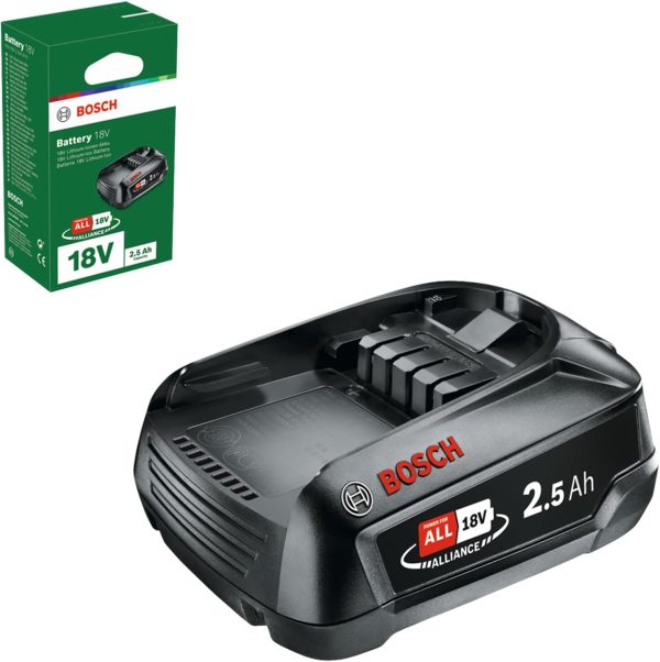 Bosch Ersatz-Akku PBA 18V 2.5Ah W-C (18V System; Hohe Kapazität für längere Laufzeit; Kompatibel mit Allen 18V Power for All-Geräten) 1