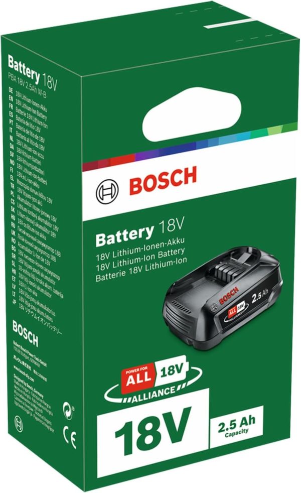 Bosch Ersatz-Akku PBA 18V 2.5Ah W-C (18V System; Hohe Kapazität für längere Laufzeit; Kompatibel mit Allen 18V Power for All-Geräten) 6