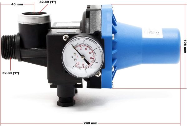 Wiltec Druckschalter mit Kabel SKD-3 230V bis 10 bar, Druckwächter mit Trockenlaufschutz für Hauswasserwerke und Pumpen, zuverlässige Pumpensteuerung 3