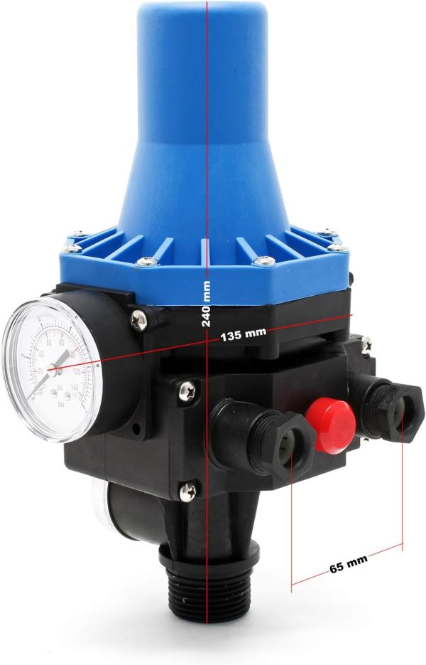 Wiltec Druckschalter mit Kabel SKD-3 230V bis 10 bar, Druckwächter mit Trockenlaufschutz für Hauswasserwerke und Pumpen, zuverlässige Pumpensteuerung 5