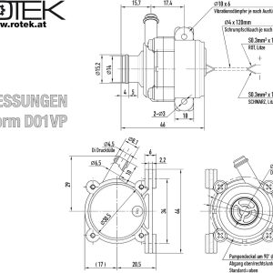 Lebensmittelechte Mini-Kreiselpumpe mit bürstenlosem Gleichstrommotor, Gehäuse:D01VP, 12VDC, 2,5l/min oder 1mWs 15