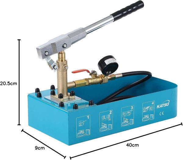 KATSU Druckprüfungspumpe Wasserpumpen, Manuell Handbetrieben Hydraulisch 7L 0-60Bar Leckagetester für die Inspektion der Installation von Heiß- und Kaltwasserrohrsy Stemen 318926 10