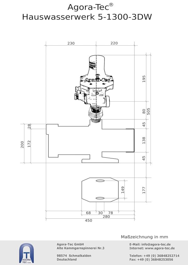 Agora-Tec® Hauswasserautomat Hauswasserwerk 5-1300 3DW-1L, 5 stufige Kreiselpumpe mit max: 5,6 bar und max: 5400l/h, inkl. Druckschalter mit Trockenlaufschutz und Vorfilter 5