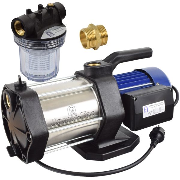 Agora-Tec® Kreiselpumpe-5-1300W, 5 stufige Kreiselpumpe mit max: 5,6 bar und max: 5400l/h inkl.Vorfilter 1