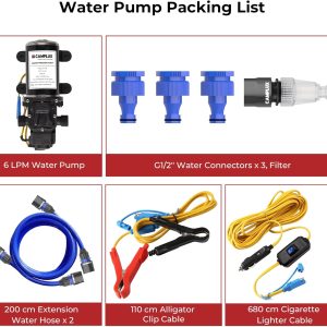 CAMPLUX 12V Wasserpumpe 6L/min, Selbstansaugende Druckwasserpumpe, für Wohnwagen, Boot, Heißes Wasser System, 4.5 Bar/ 65 PSI Schwarz 17