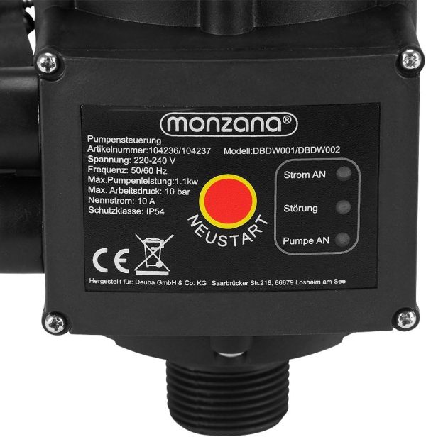 MONZANA® Pumpensteuerung Trockenlaufschutz 10 bar Druckschalter Hauswasserwerk Pumpendruckregler Pumpenschalter Druckwächter Baranzeige mit Kabel 2