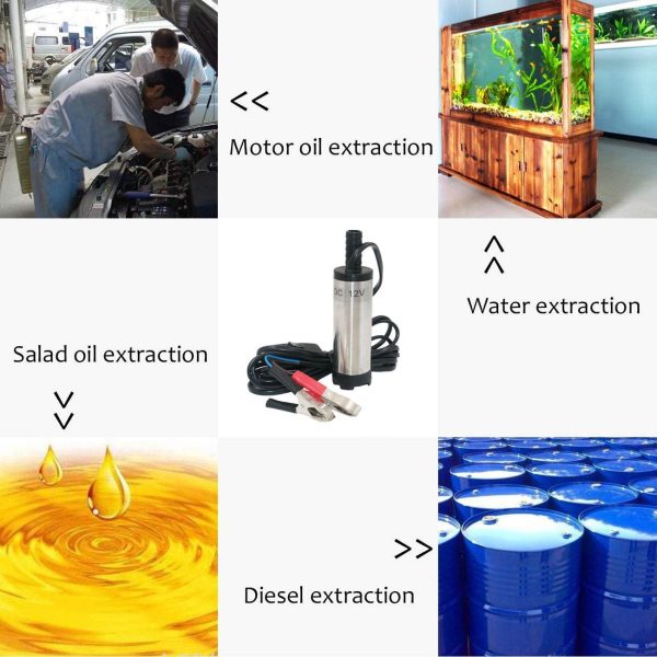 Kingkindsun - 12 V - 38 mm - Tauchpumpe, Wasser, Öl, Diesel, Kraftstoff-Transferpumpe, Edelstahl-Pumpe mit Rückgewinnung, 3M, Kabel für Auto, SUV 4