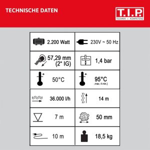 T.I.P. Schmutzwasser Tauchpumpe - Baupumpe Edelstahl (36.000l/h Fördermenge, 14m Förderhöhe, 50mm Korngröße, Guss Pumpengehäuse/fuß, Waschlauge geeignet, Flüssigkeit bis 95°C) Extrema 600/14 CX, 30194 20