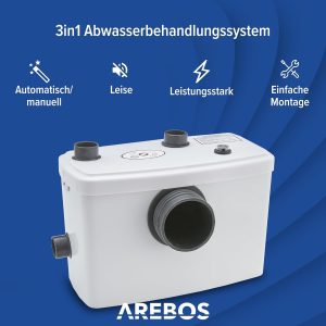 Arebos Hebeanlage | Schmutzwasserpumpe | Fäkalienpumpe | Abwasser | 600 W | für WC, Dusche, Waschbecken | 100 l/min | weiß 10