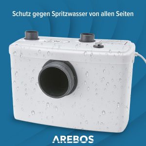 Arebos Hebeanlage | Schmutzwasserpumpe | Fäkalienpumpe | Abwasser | 600 W | für WC, Dusche, Waschbecken | 100 l/min | weiß 14