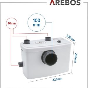 Arebos Hebeanlage | Schmutzwasserpumpe | Fäkalienpumpe | Abwasser | 600 W | für WC, Dusche, Waschbecken | 100 l/min | weiß 18