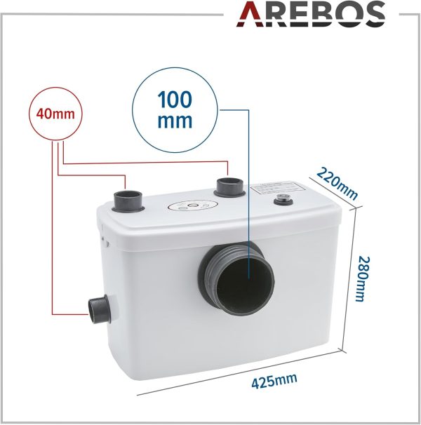 Arebos Hebeanlage | Schmutzwasserpumpe | Fäkalienpumpe | Abwasser | 600 W | für WC, Dusche, Waschbecken | 100 l/min | weiß 7