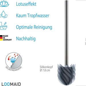 LOOMAID Silikon WC-Bürste mit Lotuseffekt – Made in Germany – Ersatz Klobürste, Toilettenbürste (Grau) 10