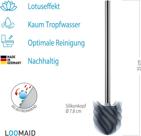 LOOMAID Silikon WC-Bürste mit Lotuseffekt – Made in Germany – Ersatz Klobürste, Toilettenbürste (Grau) 4