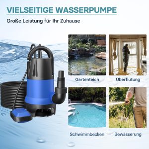 Schmutzwasserpumpe 400 W 7500 l/h Tauchpumpe Gartenpumpe Brunnenpumpe Entwässerungspumpe 11