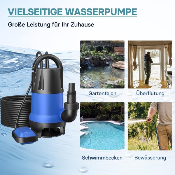 Schmutzwasserpumpe 400 W 7500 l/h Tauchpumpe Gartenpumpe Brunnenpumpe Entwässerungspumpe 3