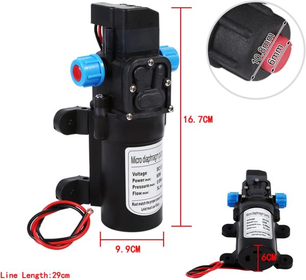 SOULONG Wasserpumpe, 12 V, 160 PSI, automatisch, Hochdruck, Membran-Wasserpumpe, selbstansaugend für Auto, Boot, Wohnwagen, für Schläuche mit einem Innendurchmesser von 8 mm und Außendurchmesser 12 mm 3