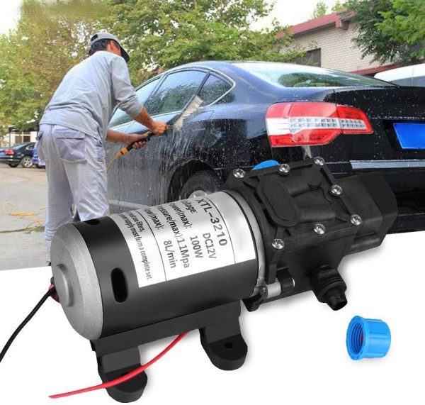 Hochdruck-Wasserpumpe, 12 V DC 100 W, 8 l/min, 160 PSI, selbstansaugende Membran-Wasserpumpe für Wohnmobil, Autowäsche, Bootswäsche, Reinigung und Gartenbewässerung 1