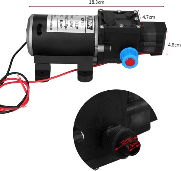 Hochdruck-Wasserpumpe, 12 V DC 100 W, 8 l/min, 160 PSI, selbstansaugende Membran-Wasserpumpe für Wohnmobil, Autowäsche, Bootswäsche, Reinigung und Gartenbewässerung 2