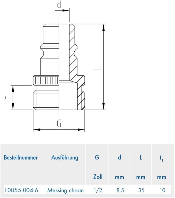 ABA Beul 10055.004.6 Gewindestecker mit Außengewinde G 1/2 zur Wasser-Steckkupplung System 1/2, Verchromt 2