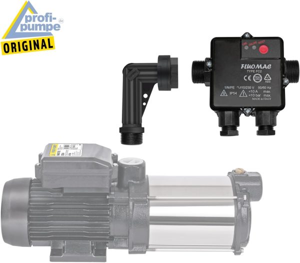 Pumpen Druckschalter intelligente PUMPENSTEUERUNG FLUOMAC® - PUMPE HAUSWASSERWERK Automatic Pump Controller mit TROCKENLAUFSCHUTZ und NOTABSCHALTUNG f. KREISELPUMPE verkabelt, mit Rückschlagventil 4