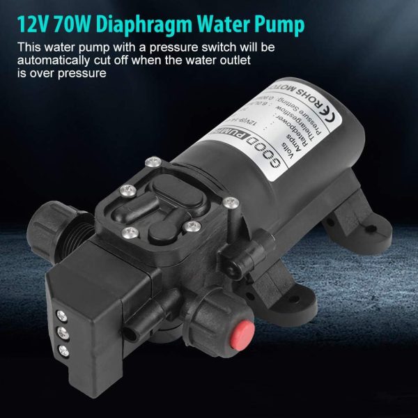 KSTE Wasserpumpe 12V, 70W Hochdruck Wasserpumpe, DC 12V 0.9Mpa 6L / Min Wasserhochdruck Membran Membranpumpe Selbst Priming Pump für Camping Boot Autoreinigung 2