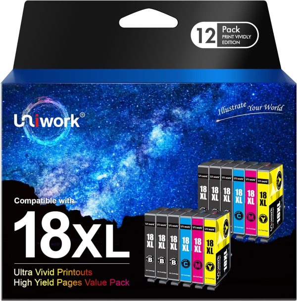 Uniwork 18 XL 18XL Druckerpatronen als Ersatz für Epson 18 18 XL 18XL für Epson Expression Home XP-322 XP-215 XP-205 XP-225 XP-305 XP-325 XP-422 XP-405 XP-415 XP-425 XP-315 XP-312 XP-425 XP-412 1