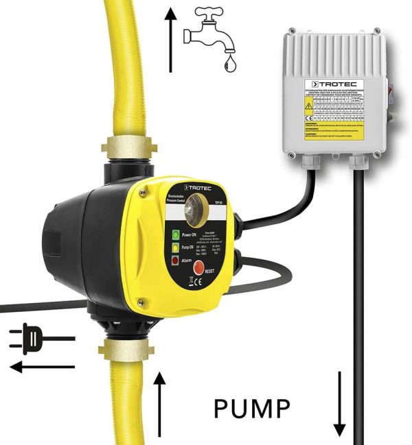 TROTEC Elektronischer Druckschalter TDP DS – Pumpensteuerung Druckwächter – für Wasserpumpen, Hauswasserwerk, Gartenpumpen max. 10 bar, ohne Stecker 4