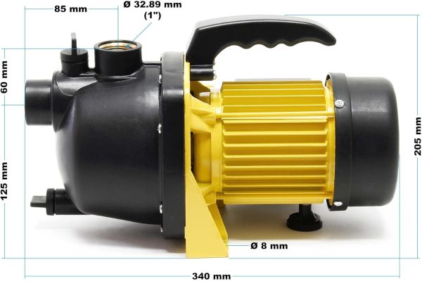 Wiltec Gartenpumpe 3800/h, 1200W, mit Tragegriff & Wasserablassschraube, max. Förderhöhe 48m, für Süßwasser Hauswasserwerk Wasserpumpe Bewässerungspumpe Regenwasserpumpe 6