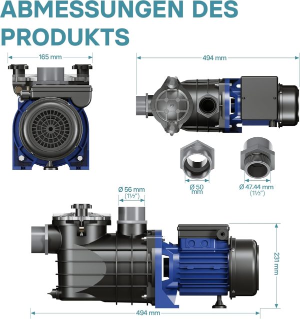 Pool Pumpe 10800 l/h 180 W Schwimmbadpumpe Filterpumpe Umwälzpumpe Pool 4