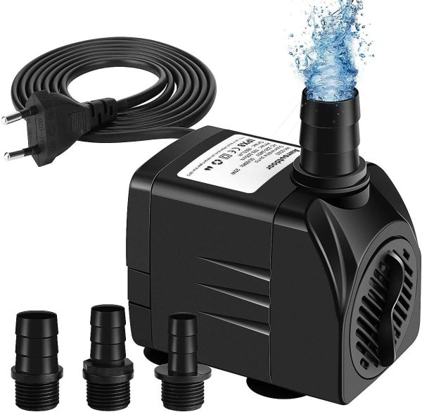 Awroutdoor Wasserpumpe Tauchpumpe, 1800L/H Aquariumpump für Teich Brunnen Aquarium Garten, Submersible Pumpe 3 Düse 13mm-16mm-19mm, Kabel1.9m(25W) 1