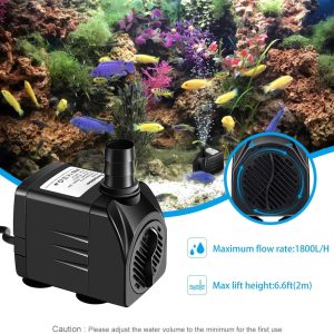 Awroutdoor Wasserpumpe Tauchpumpe, 1800L/H Aquariumpump für Teich Brunnen Aquarium Garten, Submersible Pumpe 3 Düse 13mm-16mm-19mm, Kabel1.9m(25W) 16