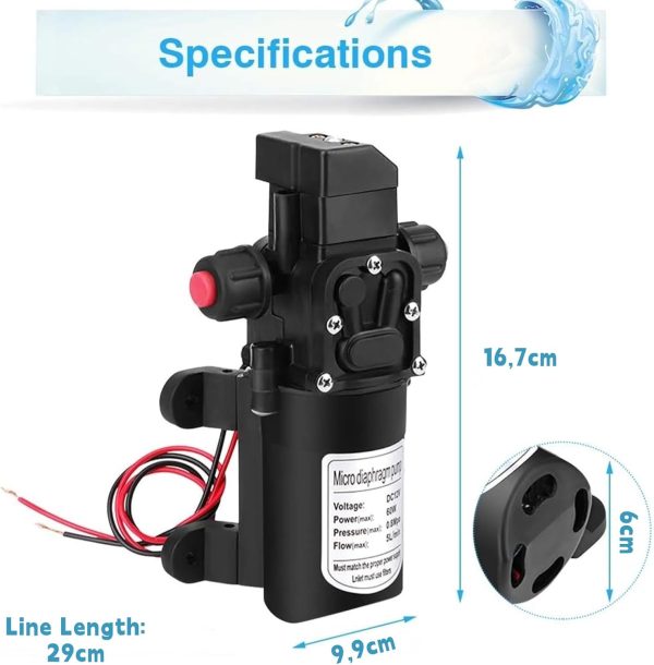 Wasserpumpe, 12V Selbstansaugend 60W 5L/Min Druckpumpe Wasser mit Druckschalter Pumpe Selbstansaugend Membran Wohnmobil Wasserpumpe Hochdruck Pumpe Druckwasserpumpe 6