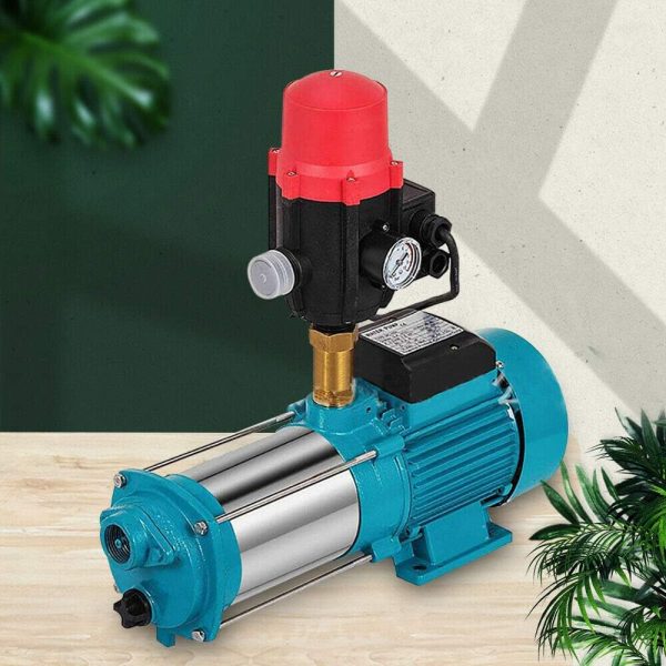 1300W Kreiselpumpe Hauswasserwerk Gartenpumpe selbstansaugend mit Druckschalter/Pumpensteuerung(Blau) (Schalter + Manometer + Kupfer 5-Wege) 1