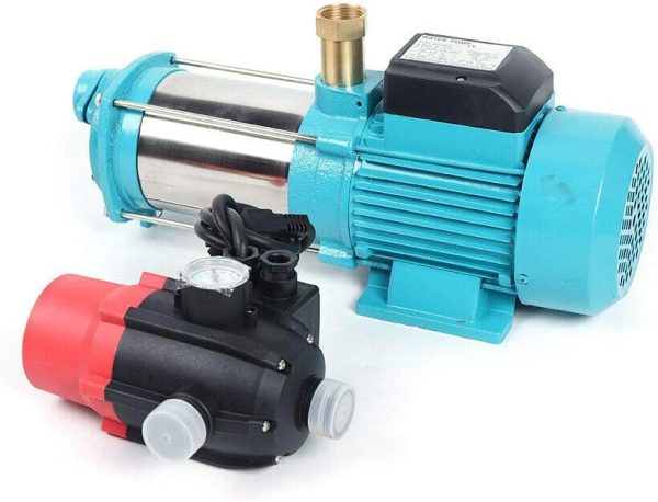 1300W Kreiselpumpe Hauswasserwerk Gartenpumpe selbstansaugend mit Druckschalter/Pumpensteuerung(Blau) (Schalter + Manometer + Kupfer 5-Wege) 4