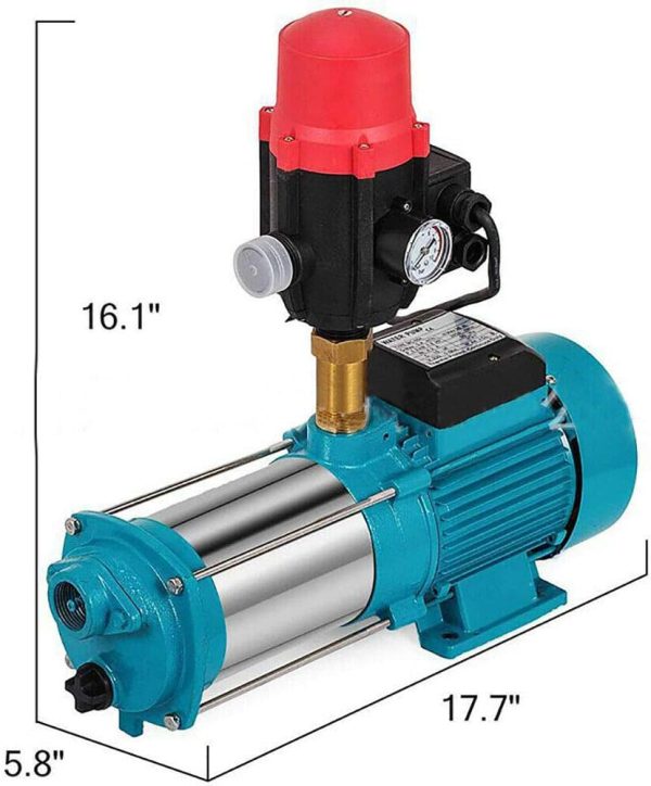 1300W Kreiselpumpe Hauswasserwerk Gartenpumpe selbstansaugend mit Druckschalter/Pumpensteuerung(Blau) (Schalter + Manometer + Kupfer 5-Wege) 5