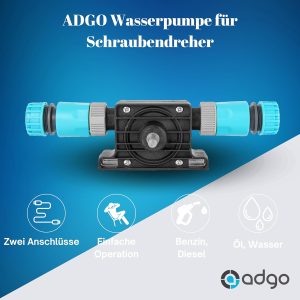 ADGO Bohrmaschine Pumpe Wasserpumpe für Akkuschrauber Pumpe für einen Bohrer oder Schraubendreher zum Ablassen von Flüssigkeiten, Kraftstoff (Diesel), Öl, Wasser + zwei Schnellkupplungen 10